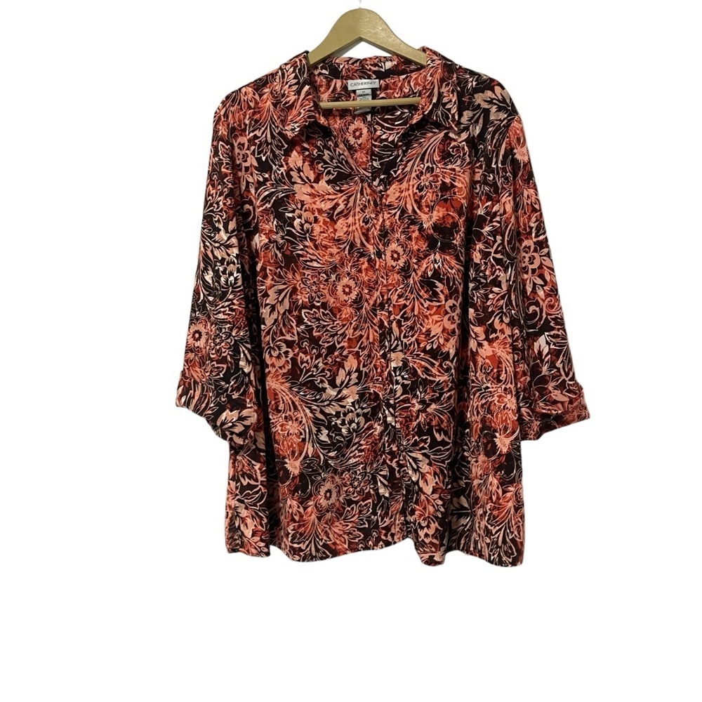Catherine’s Burgundy Red Pink Floral Print Shirt Size 2X